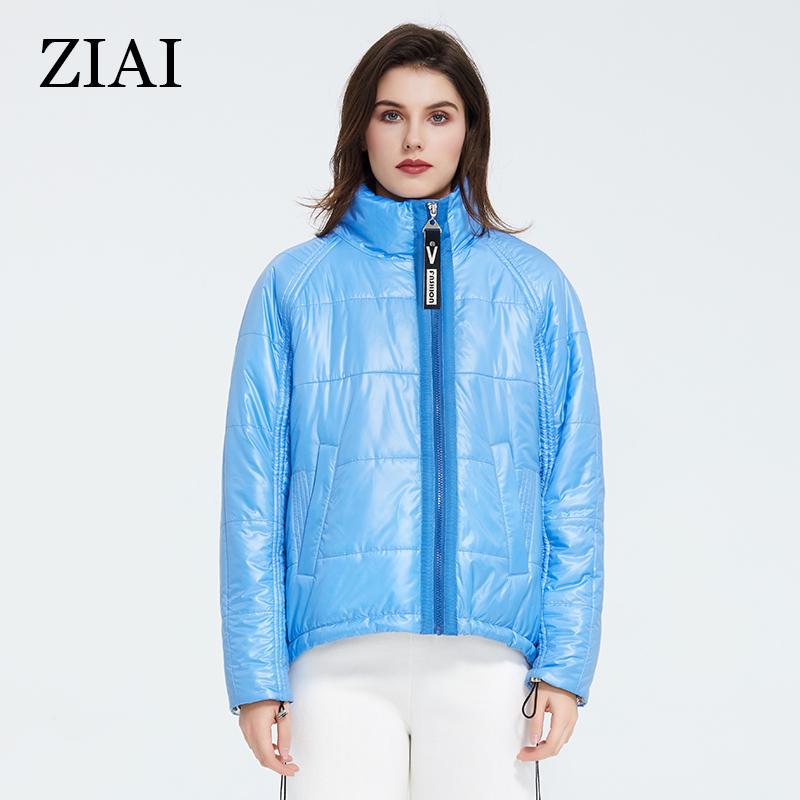 ziai Весенняя женская куртка, короткое теплое тонкое хлопковое пальто ярких цветов с воротником-стойкой, модная верхняя одежда