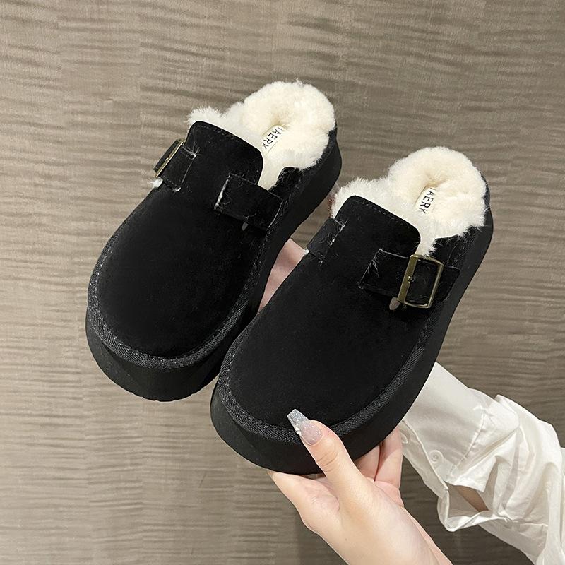Тапочки Baotou из замши с толстой подошвой женские зимние 2024 года, новый ретро-модный темперамент, швабра Mao Mao, удобная трендовая хлопковая швабра