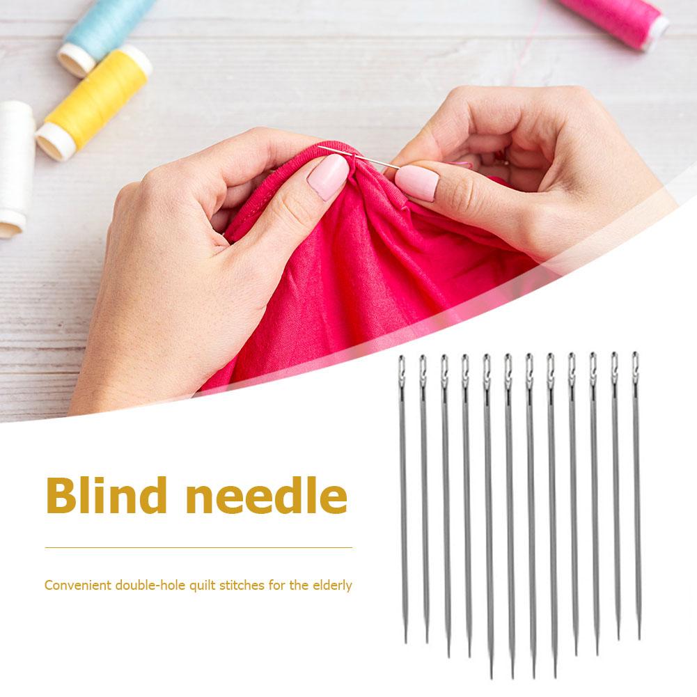 12Pcs Multi-Size Blind Needles Silver/Gold Tail Side Hole Needles for Elderly DIY Hand Sewing Embroidery Needlework Tool