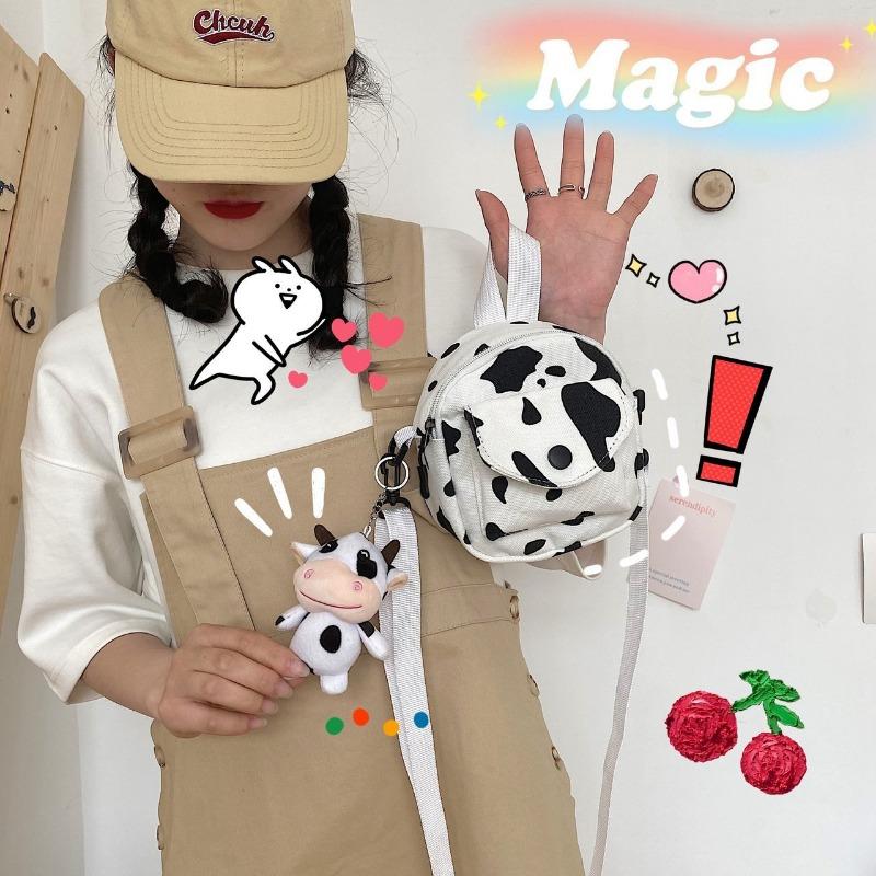 Милая маленькая сумка с принтом коровы для девочек, студенток, сумка для телефона, маленькая свежая холщовая сумка через плечо