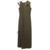 T_LOPLAN No Sleeve Slit Long Dress F Khaki Brown Women Used