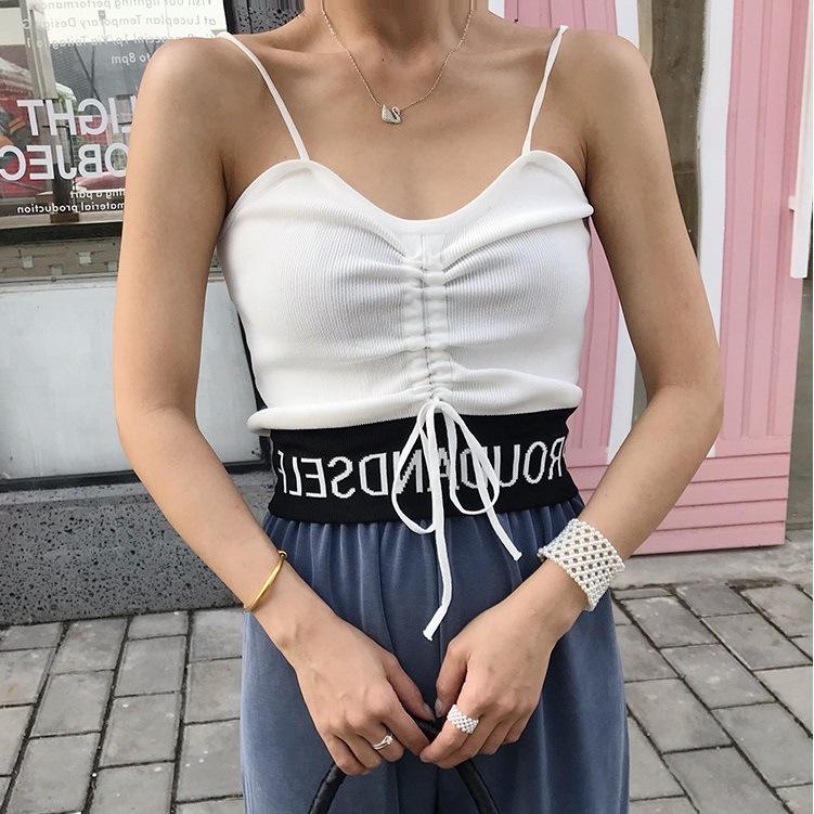 Summer New Style Letter Drawstring Knitted Short Top Sexy Bottoming Shirt Camisole Vest Inner Wear