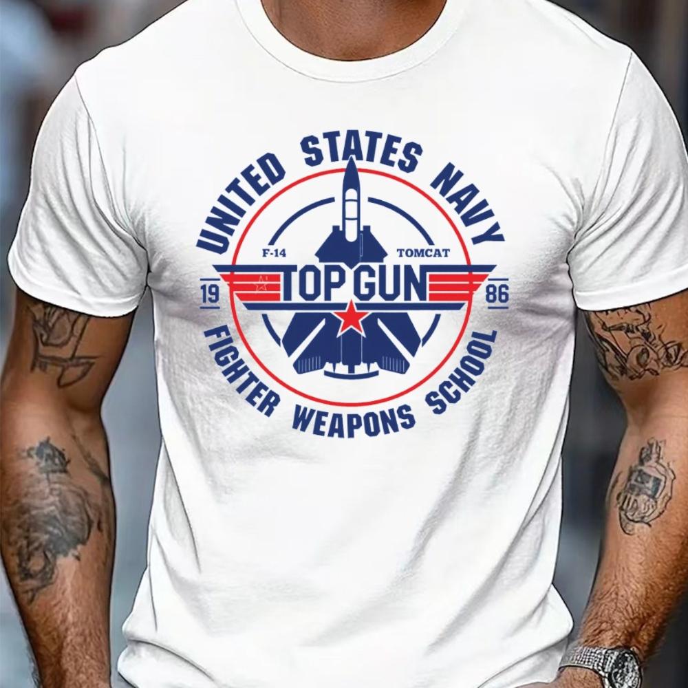 Top Gun US Navy Fighter School Graphic T-shirt Casual Fit Round Neck Comfortable Machine Washable Suitable Spring Summer