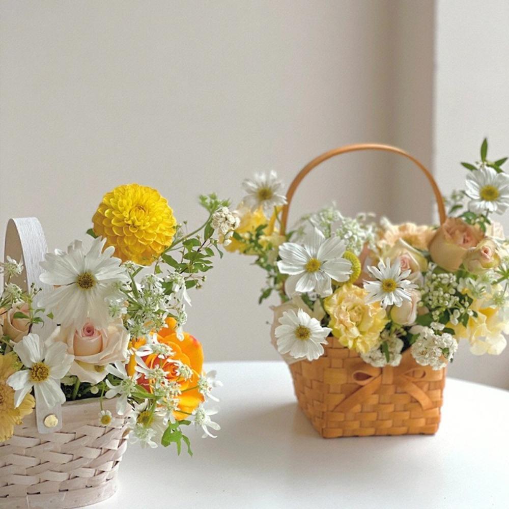 Плетеная вручную корзина для цветов с бантом, контейнер для пикника, корзина для цветочной композиции, свадьба