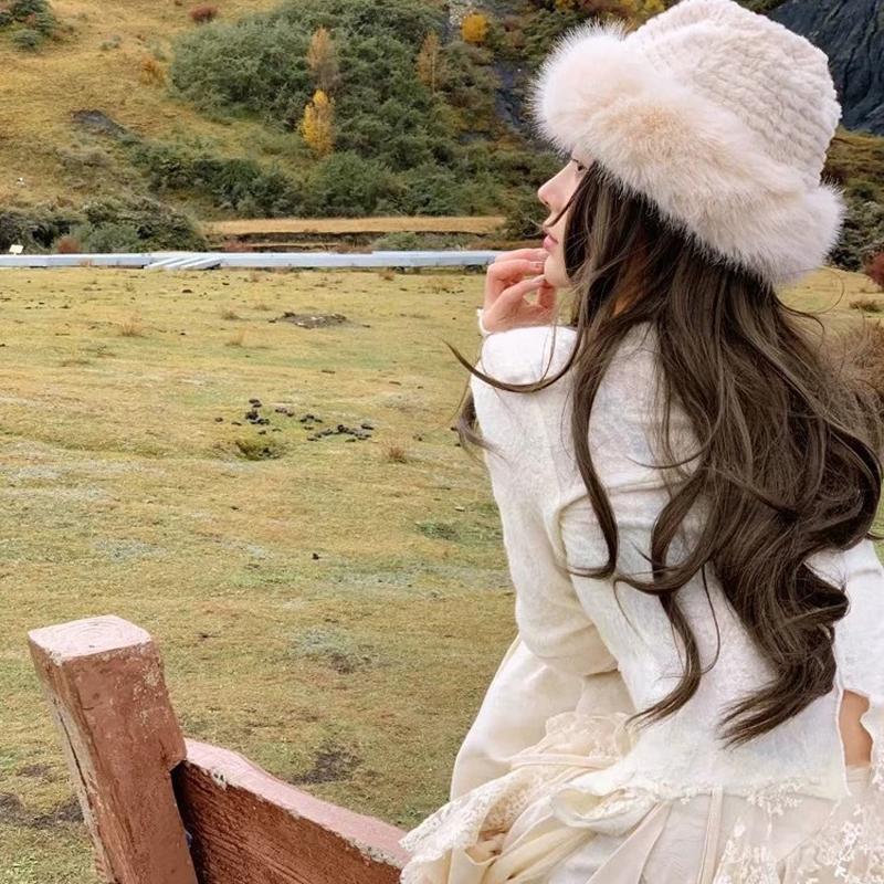 Зимняя теплая пушистая шапка-ведро из искусственного меха для женщин, термозащитная ветрозащитная шапка-рыболов