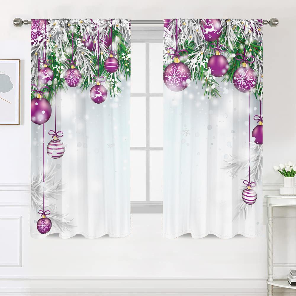 2 штуки, фиолетовый шар на елку, новогодние шторы -30% затемнение - подходят для гостиной, спальни, кухни, домашнего декорати