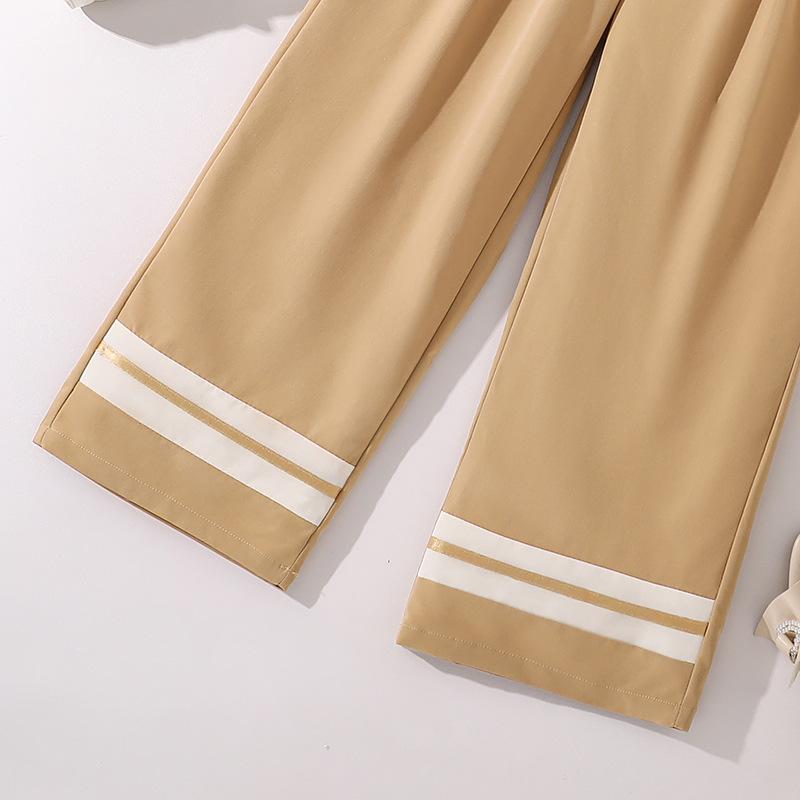 Новый летний костюм для девочек с подтяжками и широкими брюками с высокой талией, повседневный костюм для детей 8-12 лет