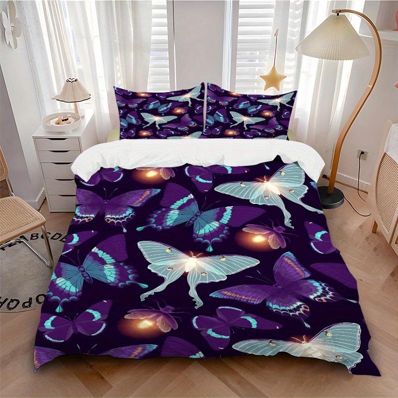 3pcs Butterfly Print Bedding Set, Suitable for Bedroom Decoration, (Includes 1 Duvet Cover And 2 Pillowcases, Quilt Not Included) yy250822110
