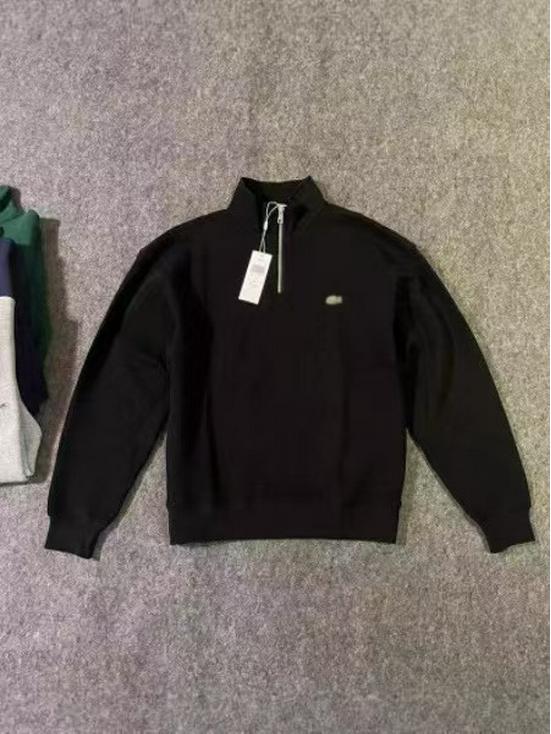 Мужской осенний хлопковый свитшот на молнии до середины груди однотонный с вышивкой логотипа рыбы со стойкой