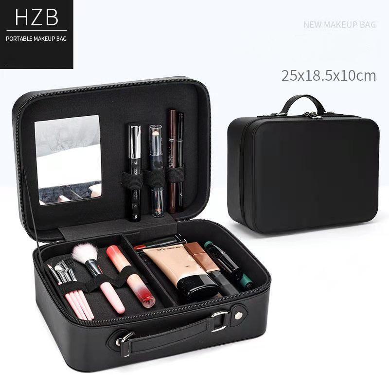 Косметичка большой емкости с зеркалом Портативный косметичка для путешествий Портативный косметический чехол для хранения Косметичка-органайзер Розовая косметичка