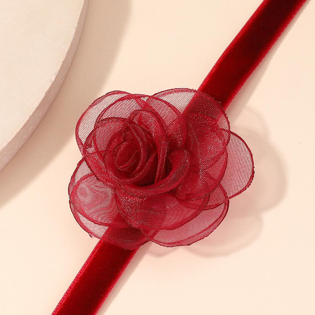 Черное колье-чокер с цветком для женщин, красное винтажное ожерелье с камелией, бархатное замшевое ожерелье, свадебное ожерелье-воротник для подружки невесты