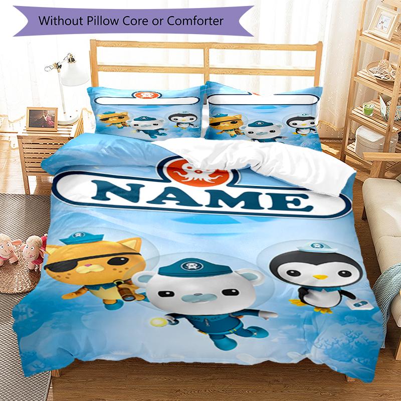 3pcs Custom Name The Octonauts Bedding Set Duvet Cover Closure Includes 1 Duvet Cover & 2 Pillowcases, Soft and Comfortable for All Seasons.
