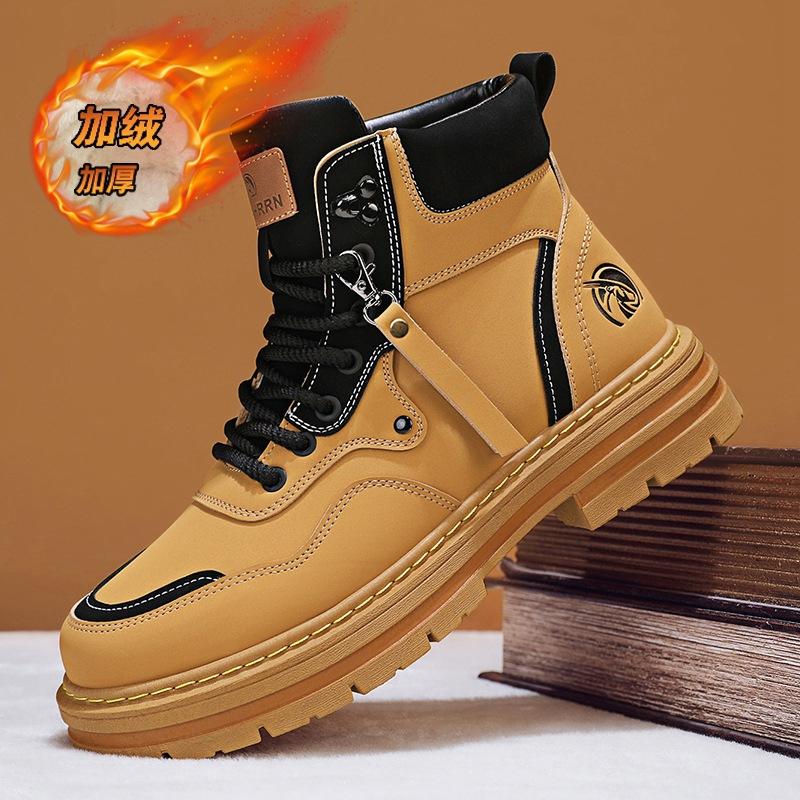 Мартинсы на толстой подошве с увеличением роста, мужские, осень-зима 2024, новые бархатные пустынные ботинки, мужские ботинки в стиле рабочей одежды, локомотивные ботинки