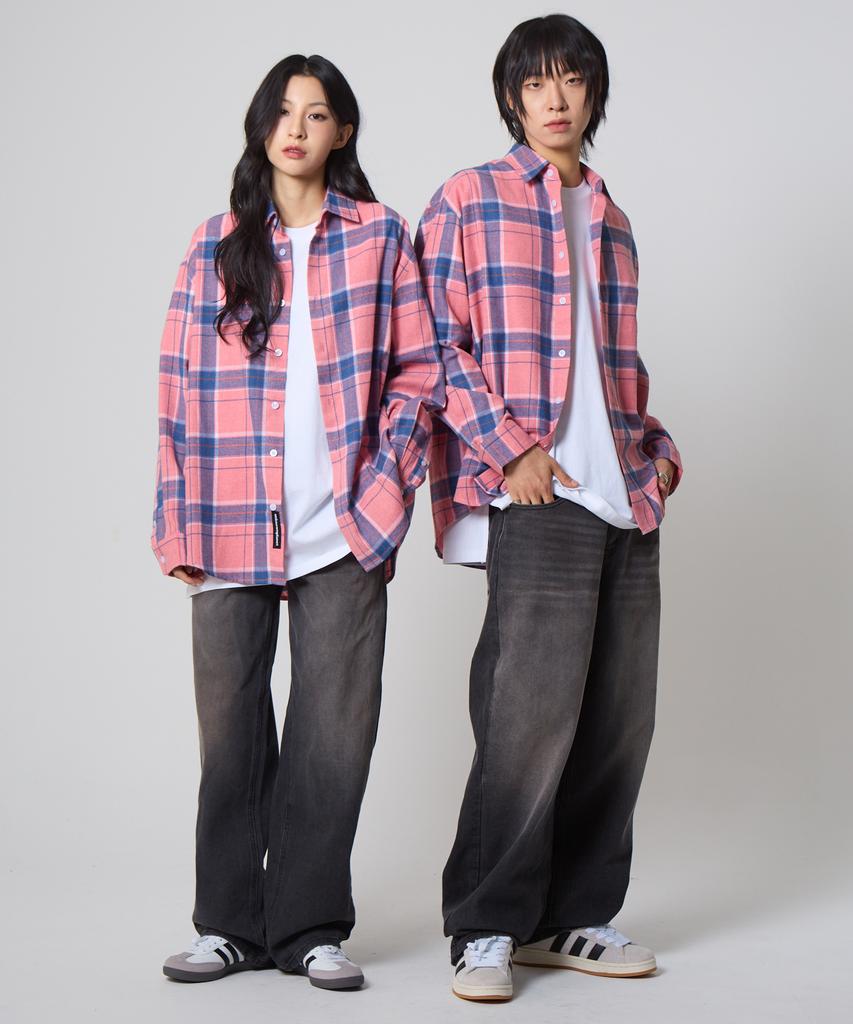 UNKNOWN PLANET Oversized Check Shirt Pink