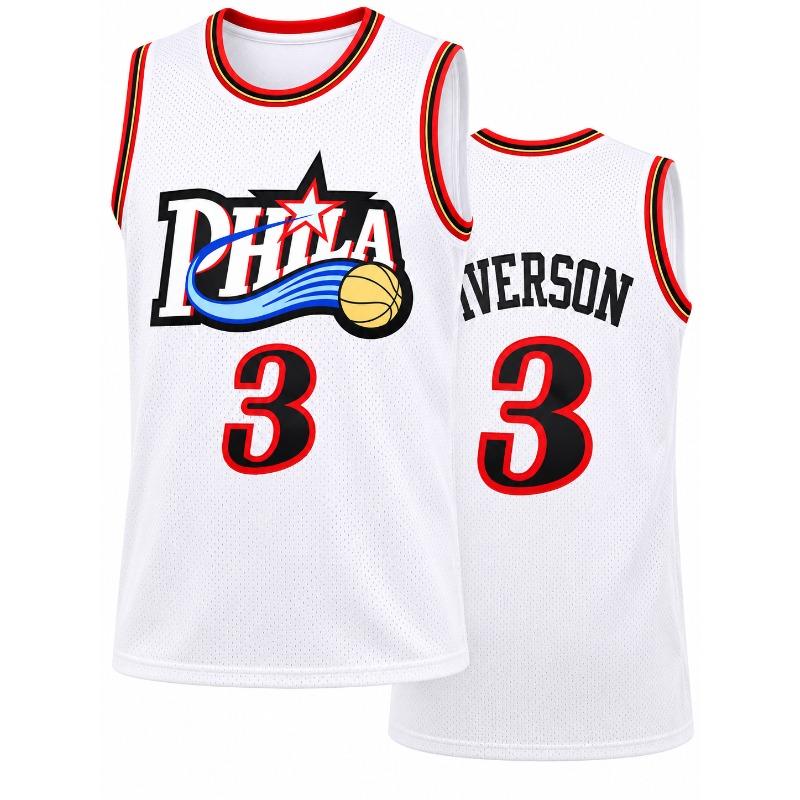 Модный ретро джерси Iverson 3 PHILA Split Черно-красный двухцветный принт Спортивная форма Повседневный 3D-принт Жилет Детский и мужской Женский