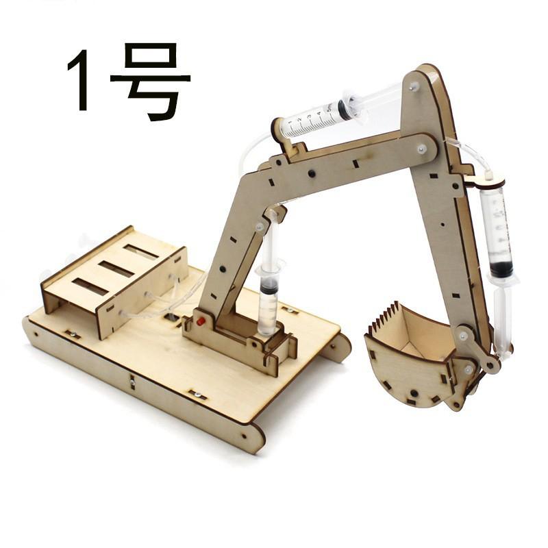 DIY Handmade Wooden Hydraulic Excavator Model Kids Educational Scientific Experiment Parent-child Interactive Learning Toy