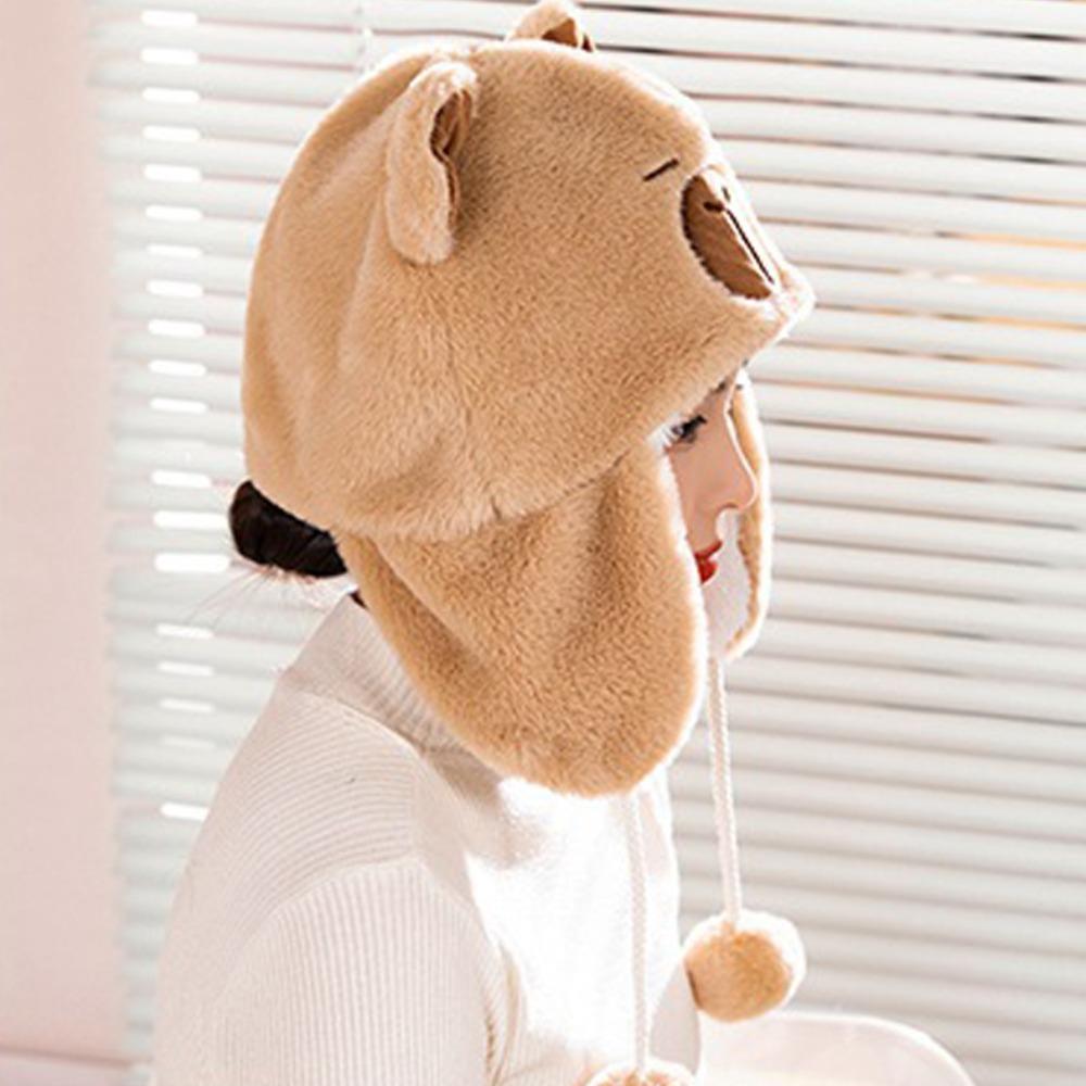 Pullover Hat Cute Plush Capybara Hat Warm Animals Ears Beanie Hats Winter Autumn