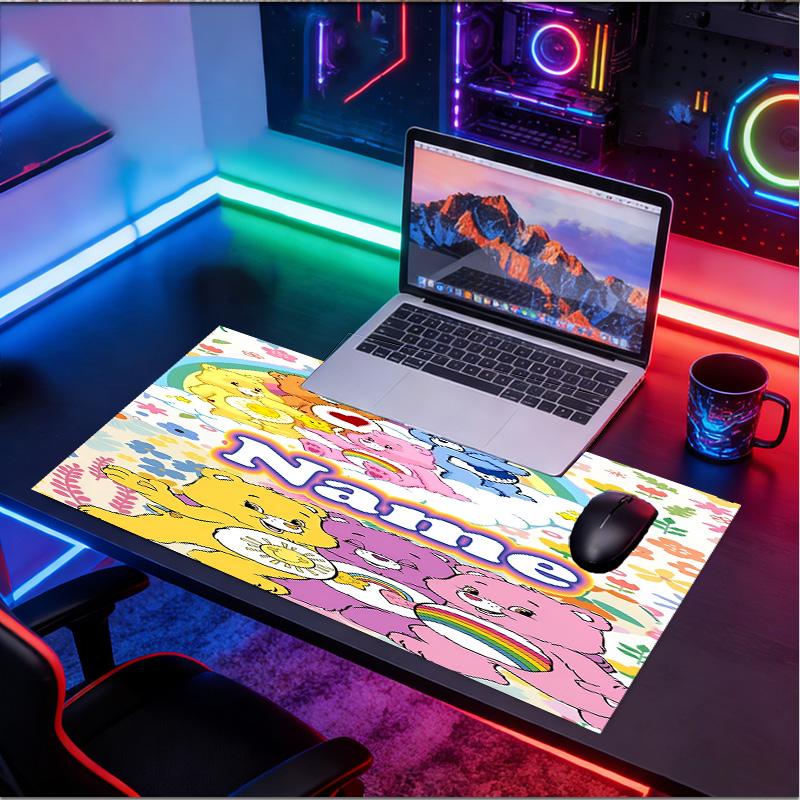 Custom Name Personalized Care Bears Pattern Mousepad, Laptop PC Desk Mat, Decorative Desk Mat for Home Keyboard Pad Gift