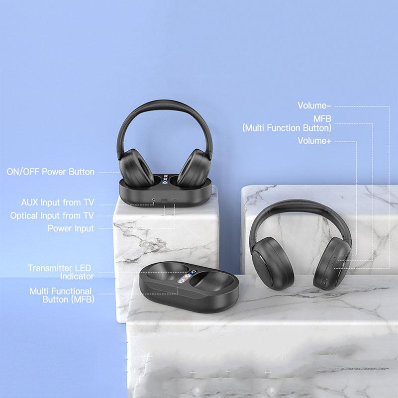 Беспроводные наушники Bluetooth + 2.4G для ТВ-передатчика с зарядной базой, оптический, RCA, Aux вход, гарнитура большой емкости