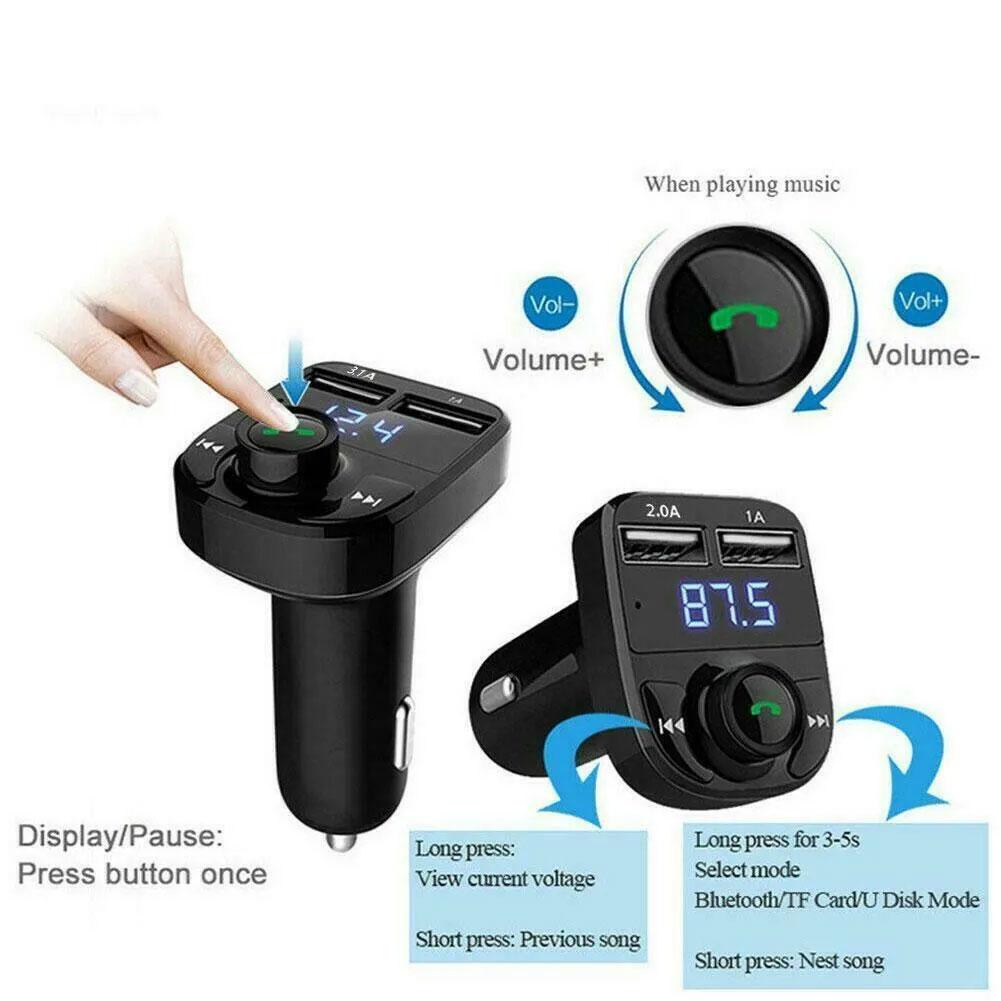 Wireless Bluetooth FM Transmitter & MP3 Player With Hands-Free Calling Radio Receiver Dual USB Charger & Music Stereo Adapter
