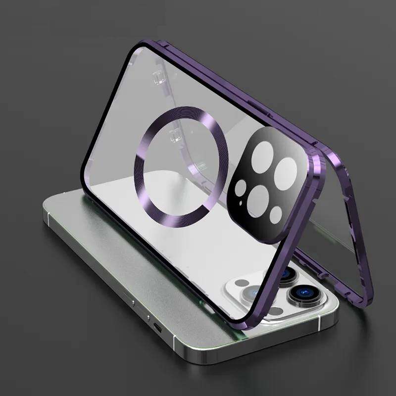Case for iPhone 13 Pro Max/ 13Pro,with Double Sided Magnetic Tempered Glass cases,Magsafe Wireless Charging Magnetic Adsorption Metal Bumper cover