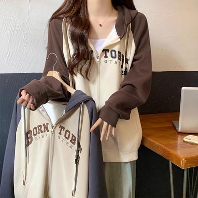Вышитая куртка-свитшот с капюшоном на молнии для женщин, весна-осень, американский плотный свободный кардиган оверсайз для пары