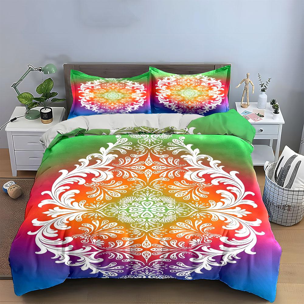 White floral mandala pattern. Bedding sets Duvet cover sets Duvet covers Pillowcases(1 * Duvet Cover 2 * Pillowcases, without duvet insert)