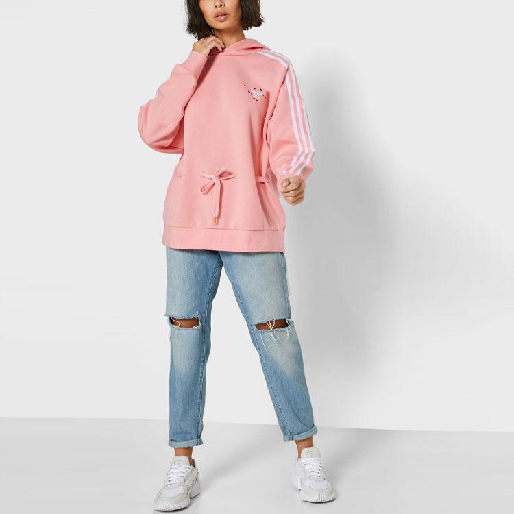 Adidas Оригинальная серия "Трехлистник" Худи на завязках Вышитое сердце в полоску Колледжная толстовка Женская толстовка Розовый GK7175