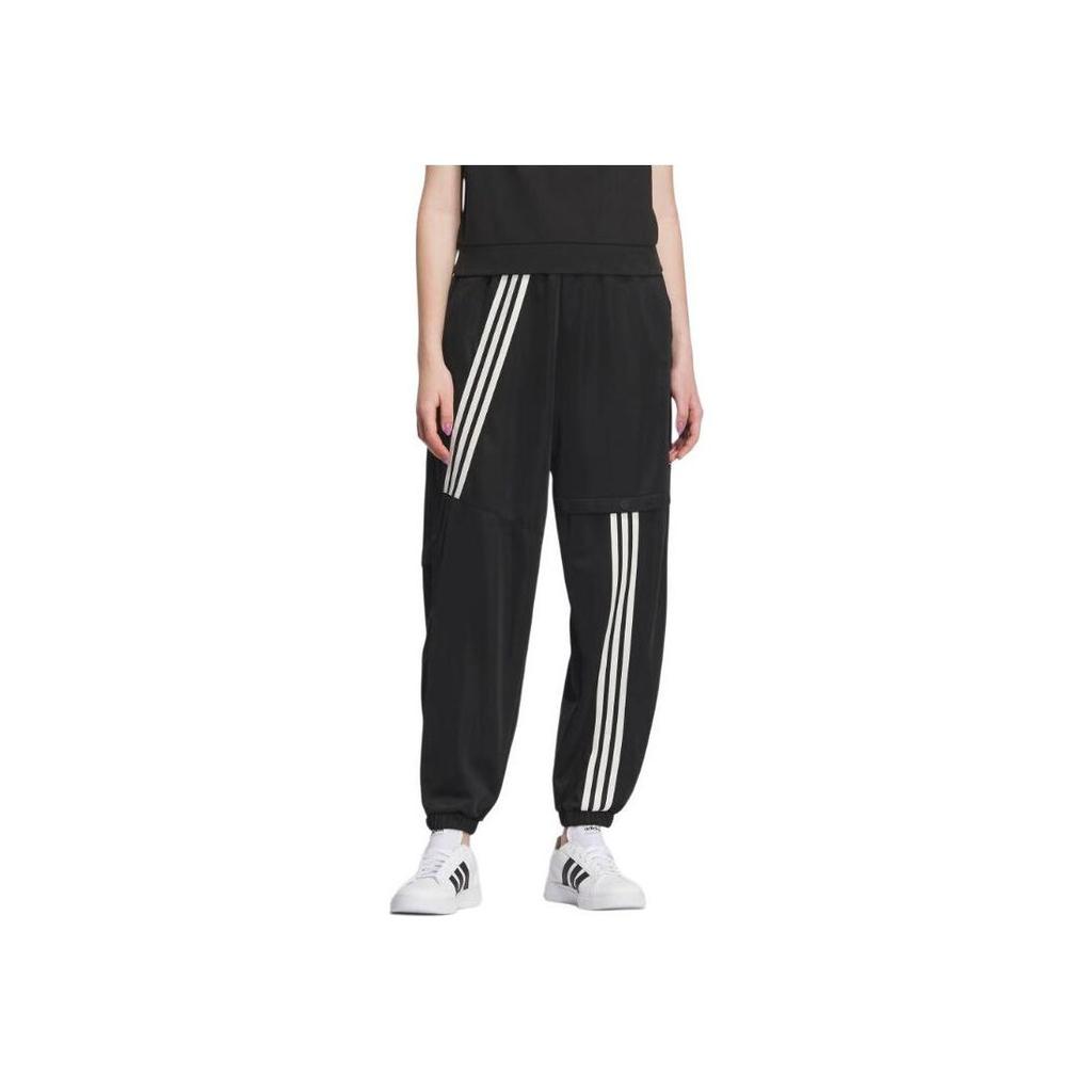Adidas Striped Cuffed Sports Casual Pants Women Bottoms Black IK7622