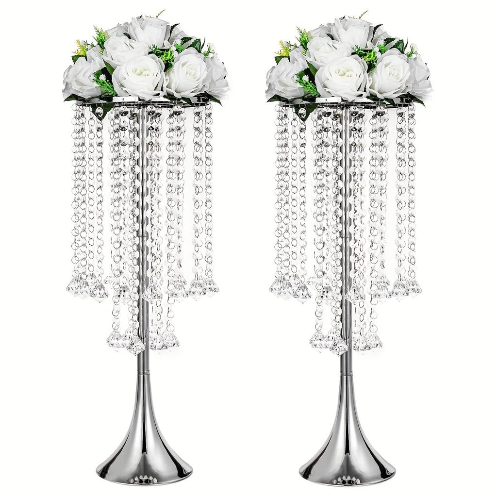 2-piece Acrylic Hanging Bead Flower Stand, Electroplating Process, Table Flower Stand, Home Decoration, Wedding Decoration