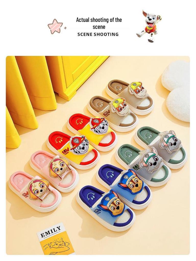 Paw Patrol 3D Cartoon Kids Non-Slip Indoor Slippers for Boys & Girls - Spring/Autumn Linen