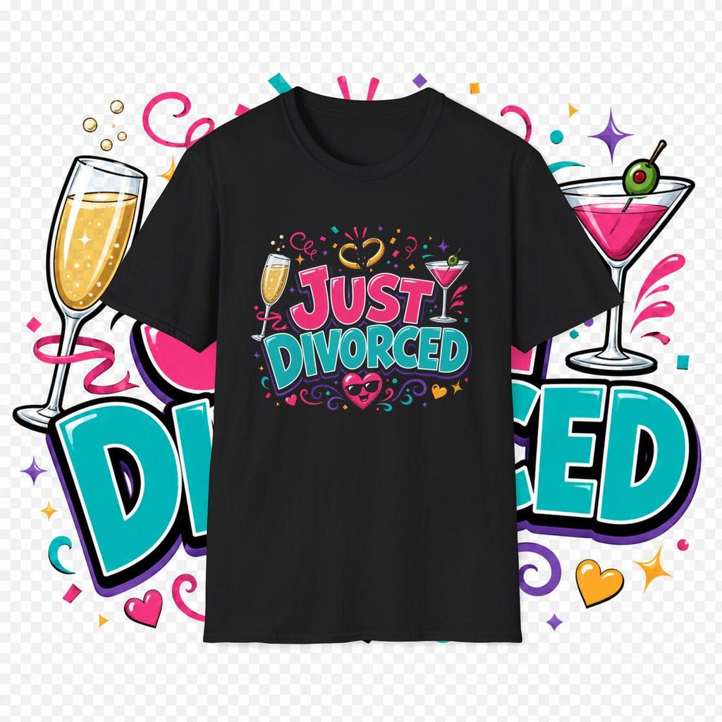 Just Divorced T-Shirt | Funny Divorce Celebration Tee, Champagne & Martini Design