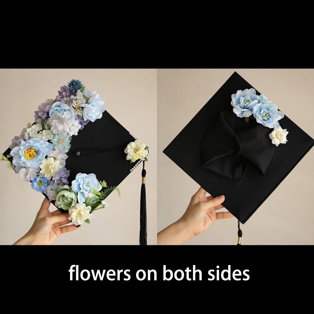 Master Academic Hat with Tassels Doctor Trencher Cap Flowers Graduation Cap Graduation Season
