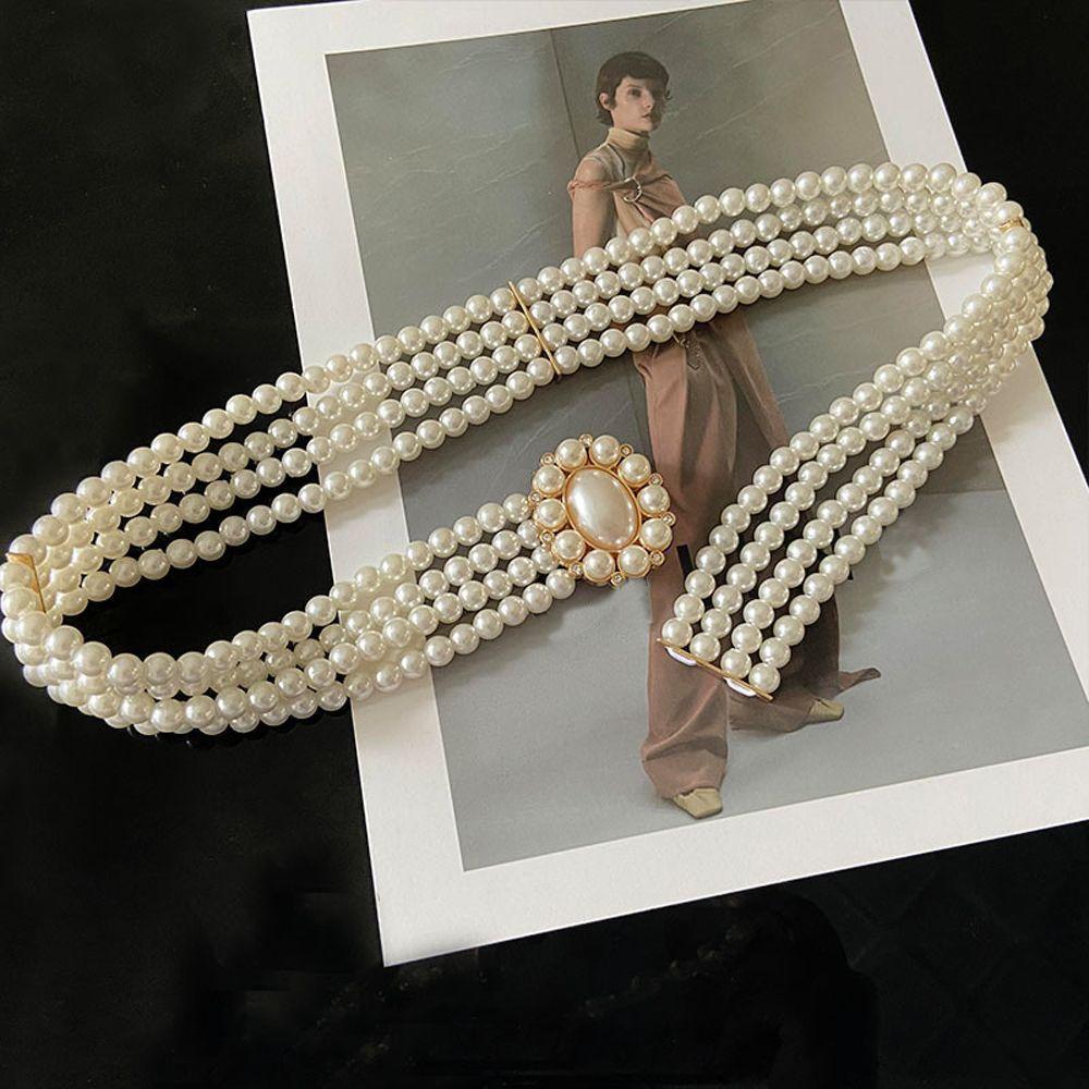 Elastic Metal Buckle Flower For Girls Dress Decoration Faux Pearl Korean Belt Women Waistband