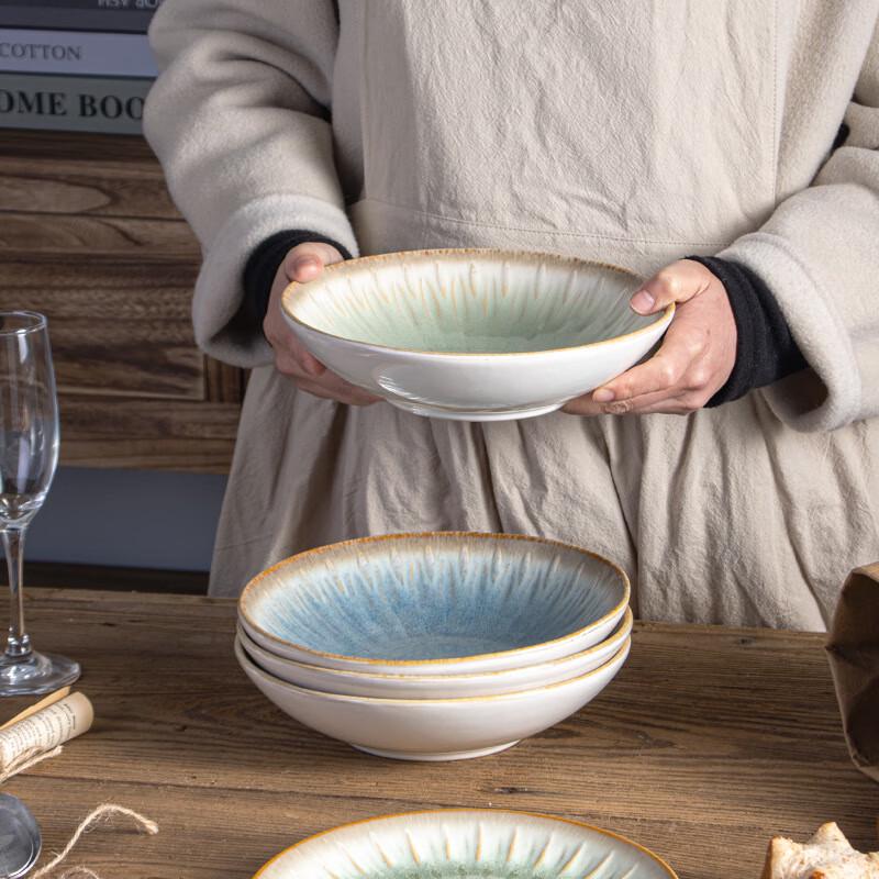 Qinkai Romantic Roman Relief Green Ceramic Dinner Plate, 10.75-inch