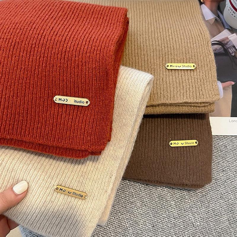 Winter Cashmere Imitation Scarf Women'S Woolen Knitwear Solid Color Bordeaux Chic Korean Thicker Warm