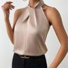 Summer Women's Hanging Neck Sleeveless Vest Satin Imitation Silk Top T-Shirts Women’s Blouses