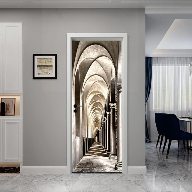 Самоклеящиеся дверные обои с зеленым лесным мостом, 3D ПВХ, стикер для домашнего декора, пляжное солнце, пейзаж, плакат, настенная наклейка deursticker