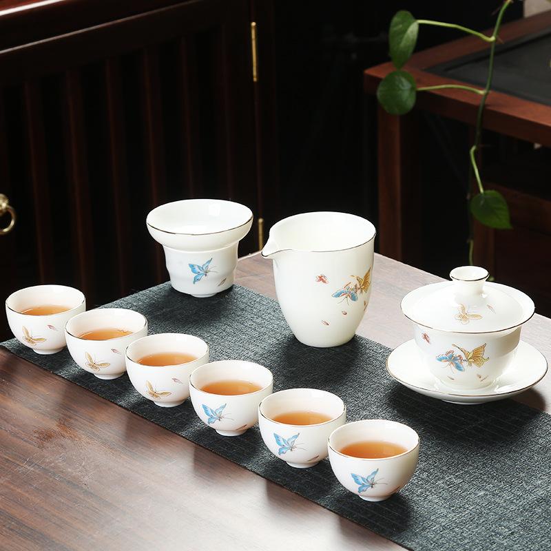 Good value goods suet jade porcelain kung fu tea set business merchandise gifts can be done