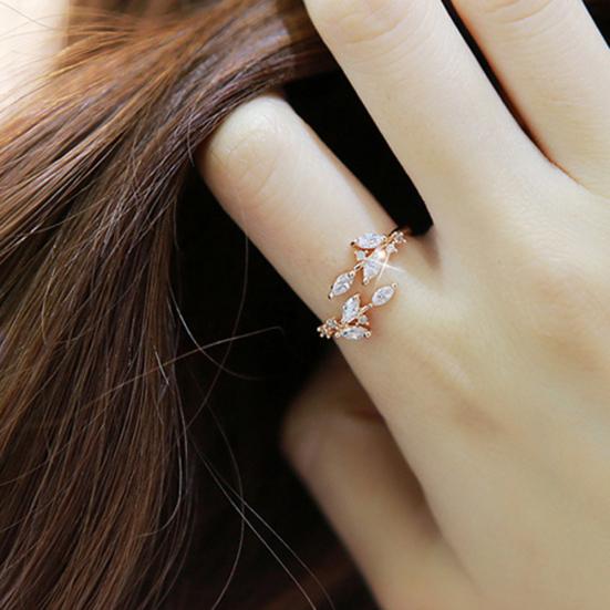 Женское регулируемое открытое кольцо со стразами, инкрустированное листьями, вечерние клубные украшения