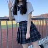 Комплект летней школьной формы JK «Парящая луна»: Аутентичная клетчатая юбка и топ с коротким рукавом, академический стиль для начальной школы
