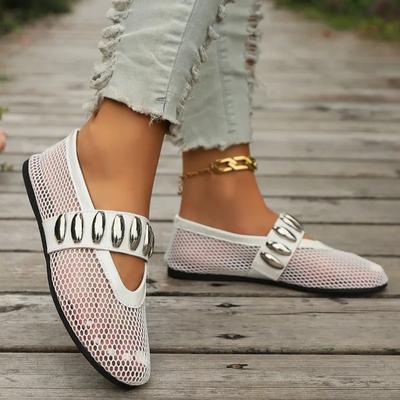 Модная обувь бренда 2024 года для женщин, женские туфли на плоской подошве, с круглым носком, из прочной сетчатой ткани, дышащие, с неглубоким носком, повседневные туфли на плоской подошве