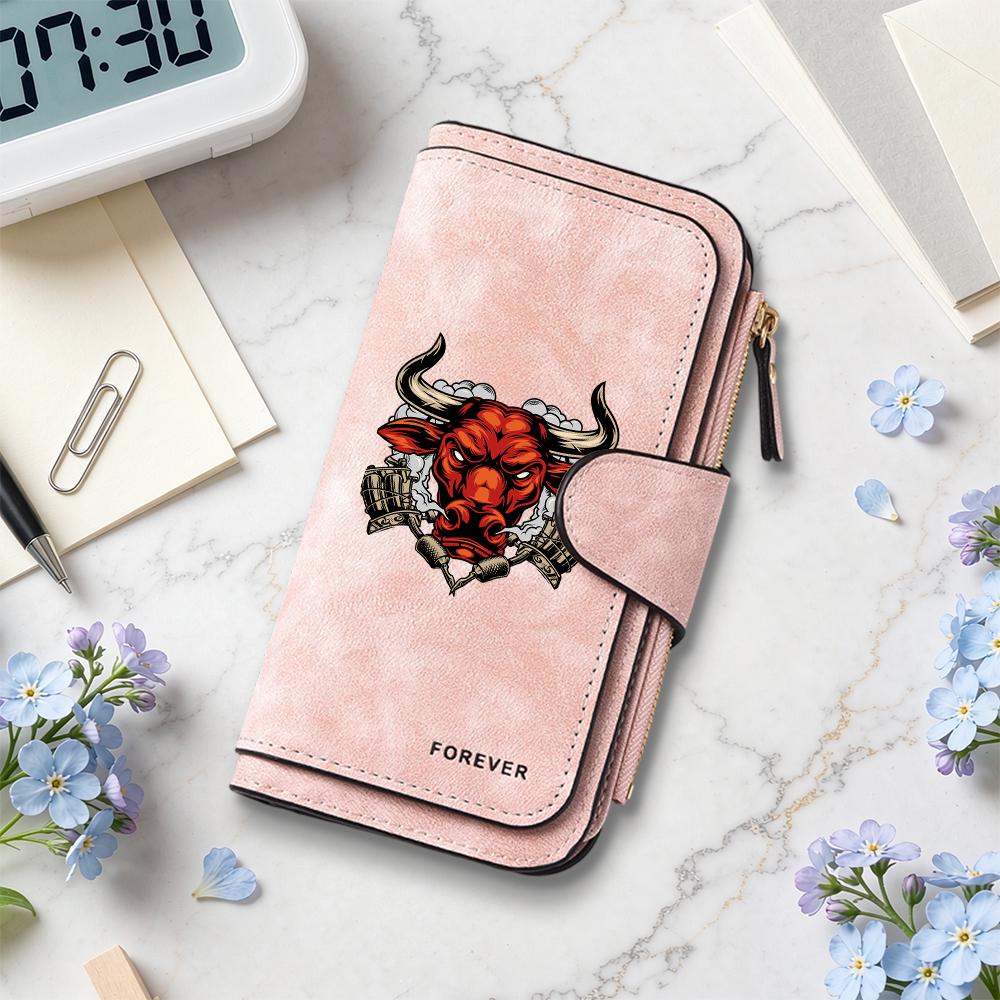 Stylish Bull Pattern Long Wallet Forever Design Portable Functional Purse for Daily Use