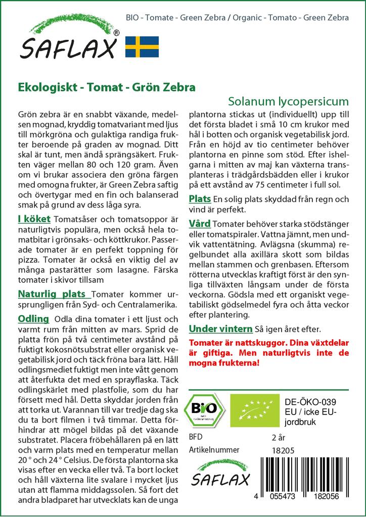 SAFLAX Garden in the Bag - Органический - Помидор - Зеленая зебра - 10 семян - С субстратом в подходящем пакете - Solanum lycopersicum