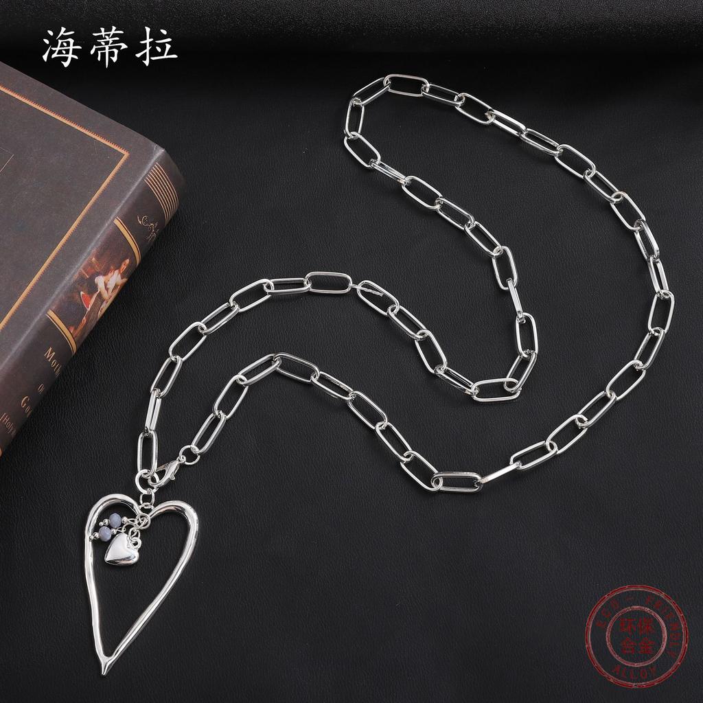 Преувеличенное металлическое ожерелье Spice Girl Big Love, панк толстая цепь персиковое сердце женское универсальное ожерелье-цепочка для свитера