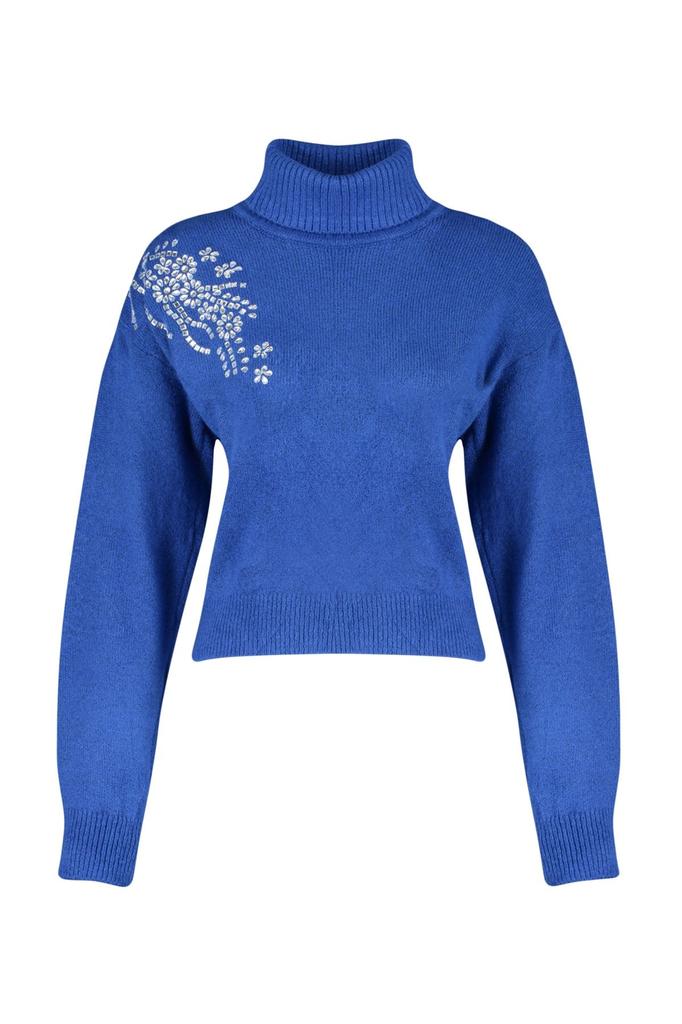 Women's Fashion Stylish Sweater Black Soft Textured Stone Detailed Turtleneck Knitwear Sweater