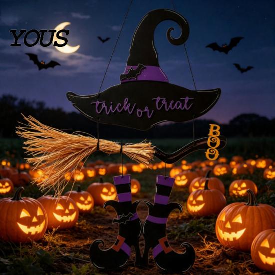Шляпа ведьмы Настенный декор Хэллоуин Сапог Знак, Подвесное украшение Trick or Treat Вход для Дома Комнаты, Деревянный Вешалка на Входную Дверь Праздничный