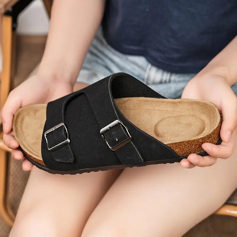 Модные женские и мужские сандалии на плоской подошве большого размера 45, повседневные, с пробковой стелькой, из искусственной кожи, мягкие, удобные, летние, унисекс, сандалии, дизайнерская мужская обувь