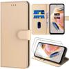 Case for Xiaomi Redmi Note 12 with 2 Tempered Glasses, Full Shockproof Leather Effect Flip Case Golden
