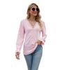Spring and Autumn Women's Blouse Solid Color Lace Patchwork V-Neck Loose Long Sleeve Top